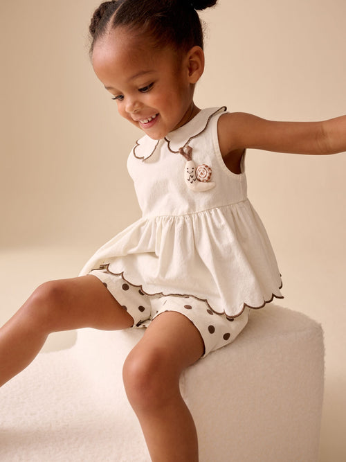 Ecru/Chocolate Brown Spot Blouse and Short Set (3mths-7yrs)