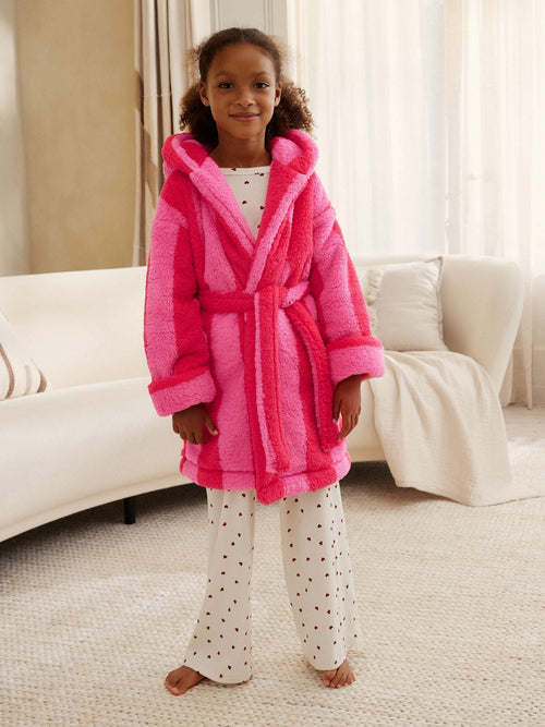 Pink/Red Stripe Tie Dye Teddy Fleece Dressing Gown (9mths-16yrs)