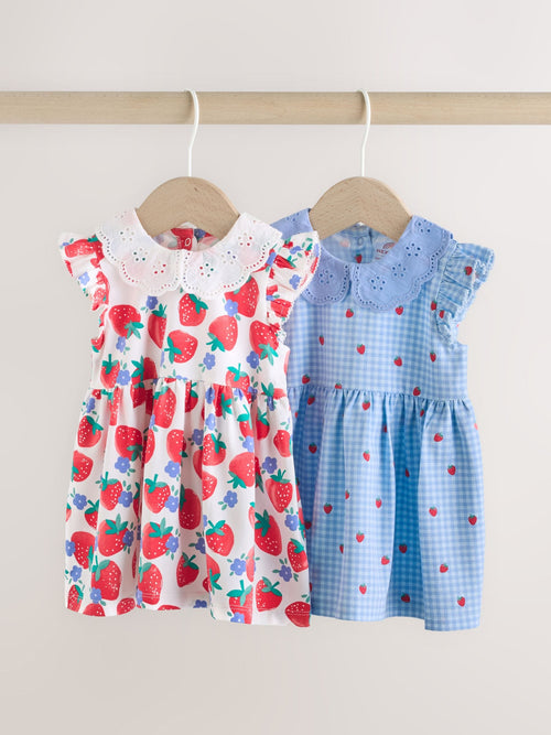 White Strawberry Baby Short Sleeve Dresse 2 Pack (0mths-3yrs)