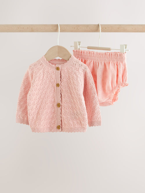 Pink knitted baby cardigan and knickers 2 Piece Set (0mths-2yrs)