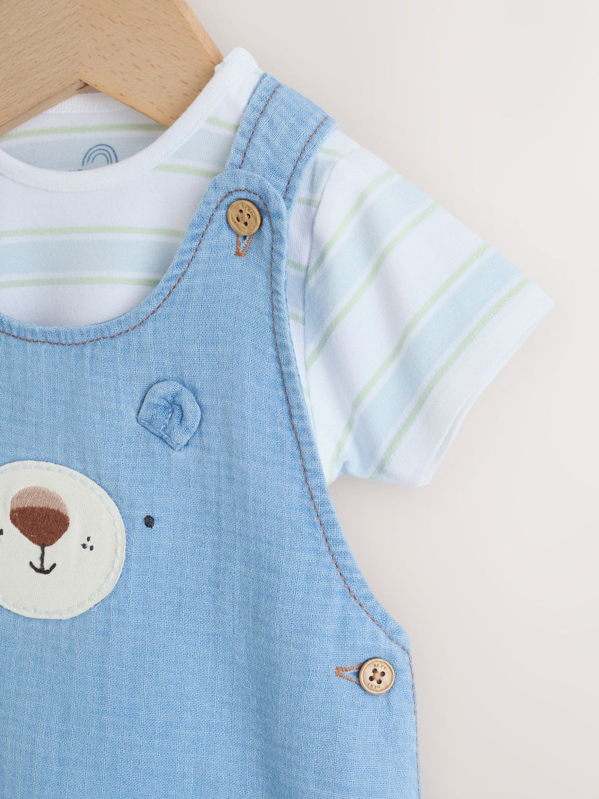 Blue Bear Woven Dungarees and Bodysuit Baby Set (0mths-2yrs)