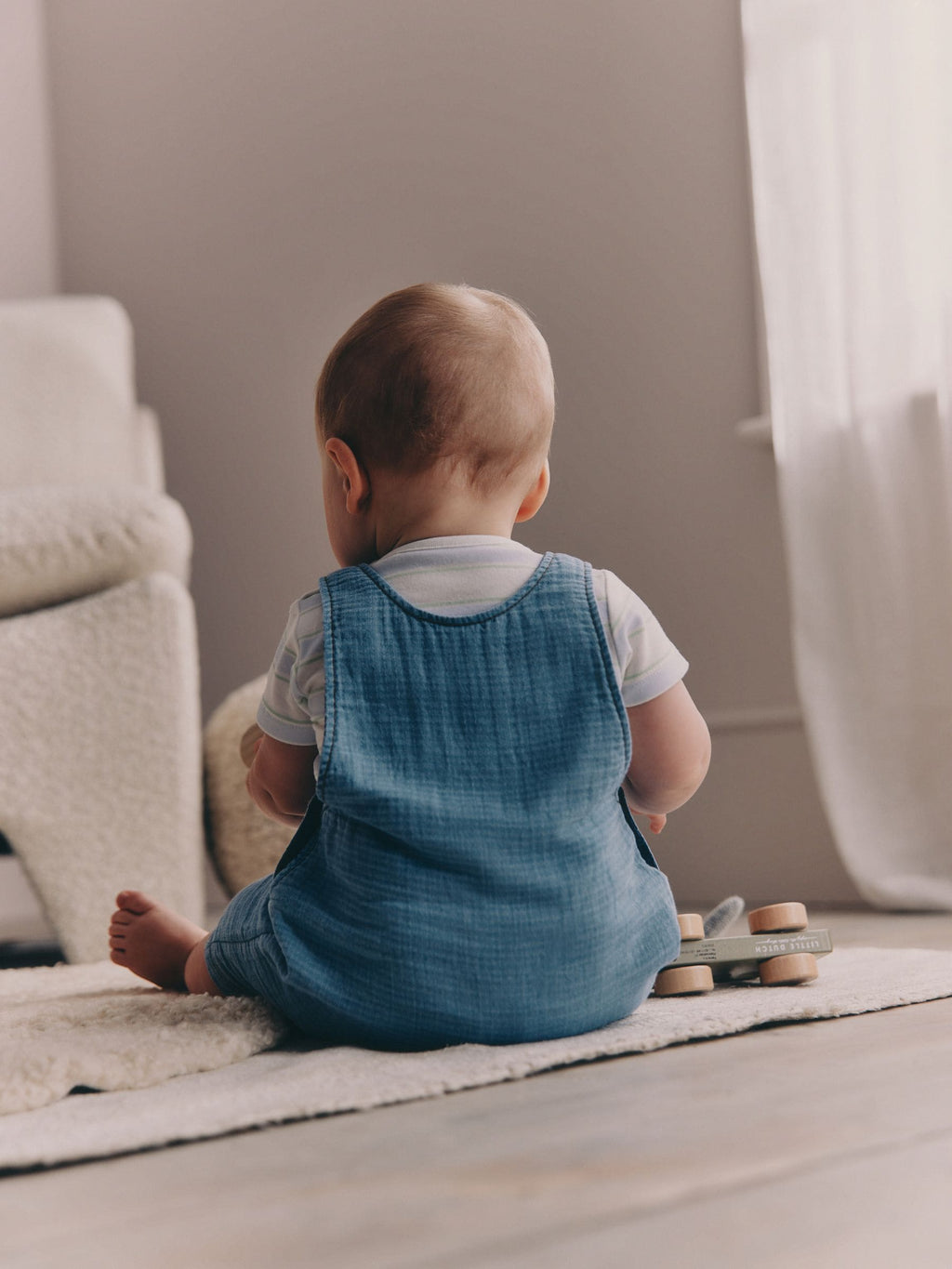 Blue Bear Woven Dungarees and Bodysuit Baby Set (0mths-2yrs)