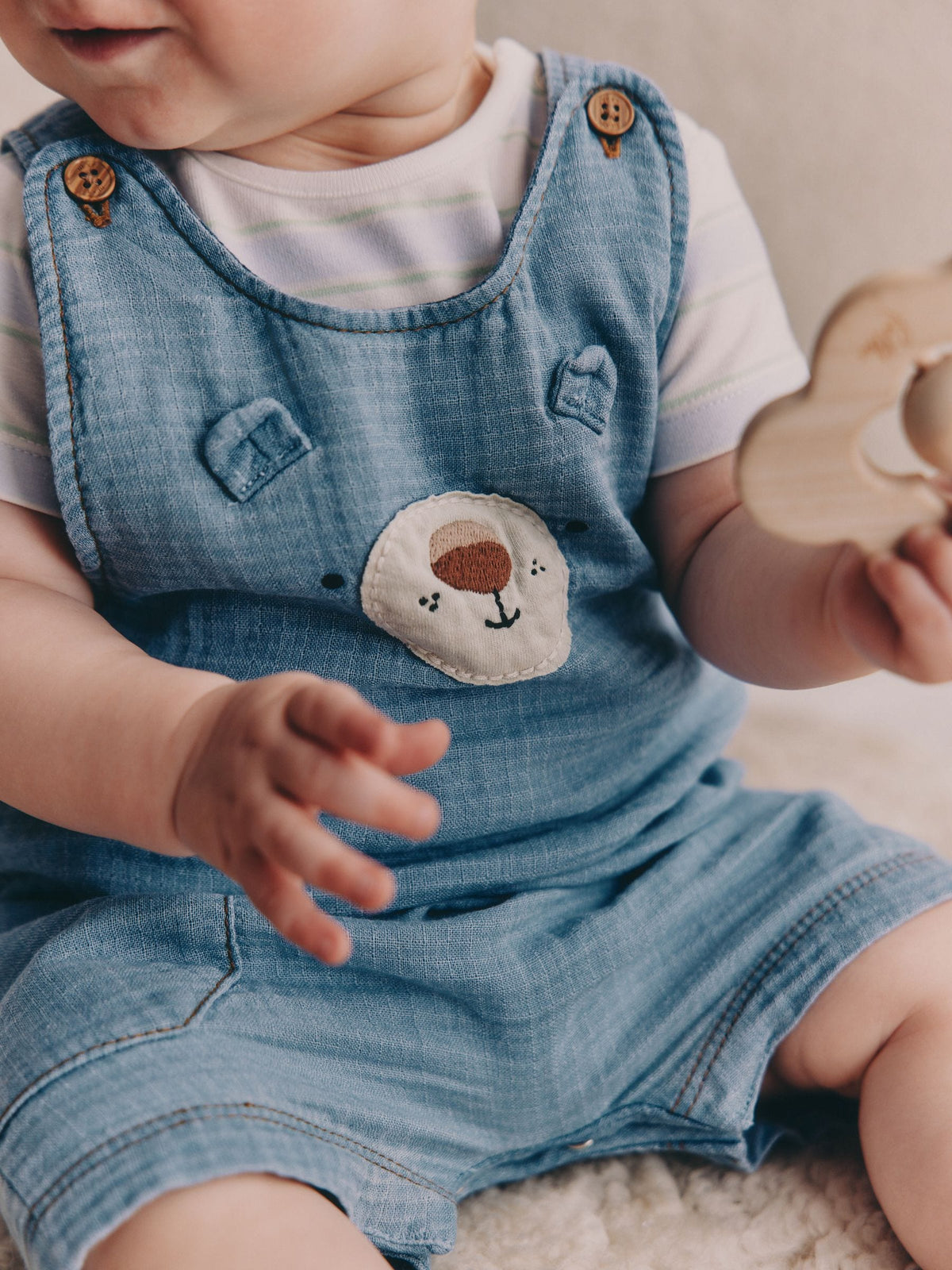 Blue Bear Woven Dungarees and Bodysuit Baby Set (0mths-2yrs)