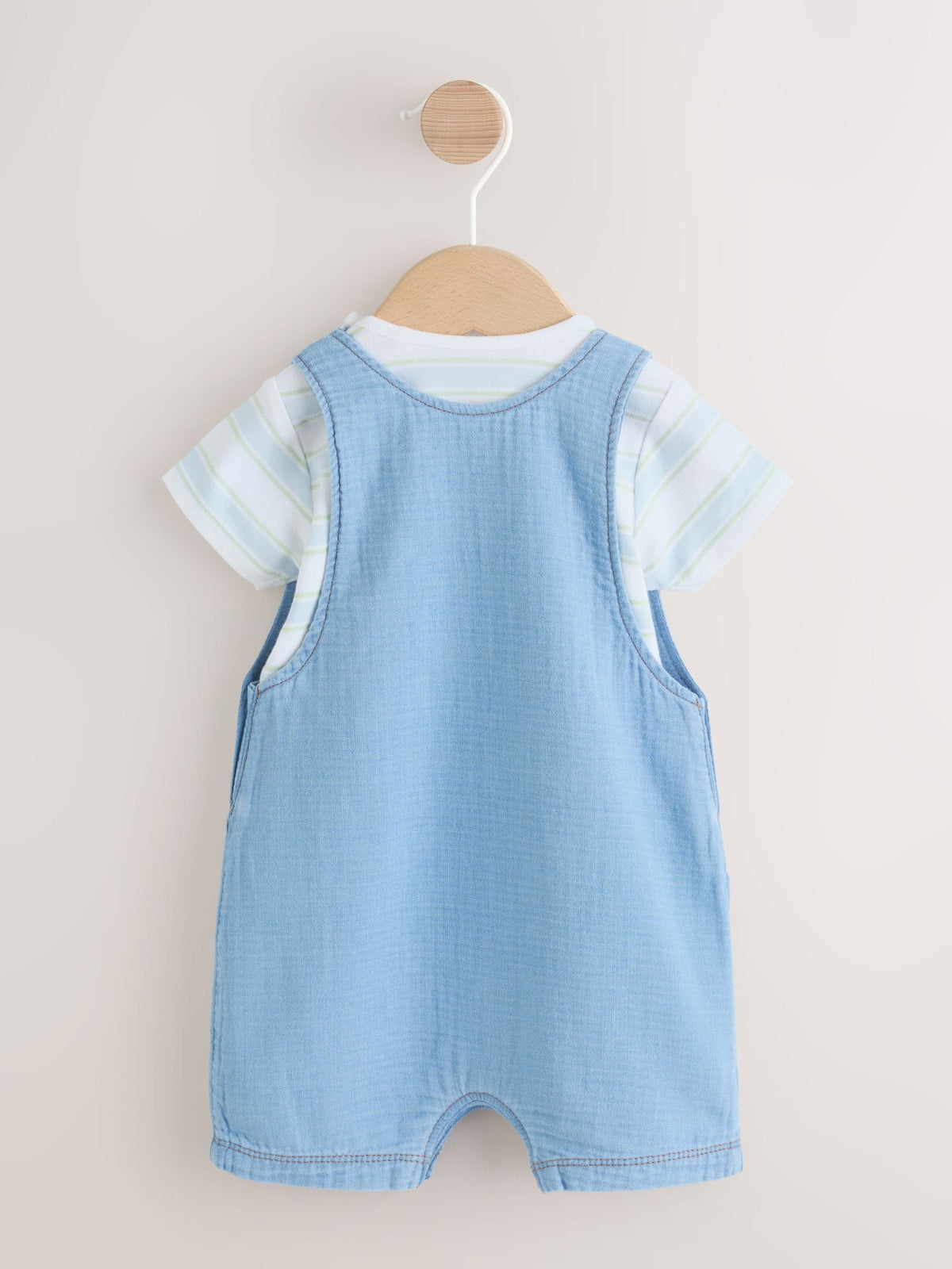 Blue Bear Woven Dungarees and Bodysuit Baby Set (0mths-2yrs)