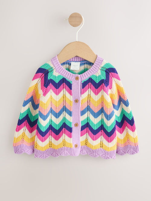 Multi Bright Crochet Striped Knitted Baby Cardigan (0mths-2yrs)