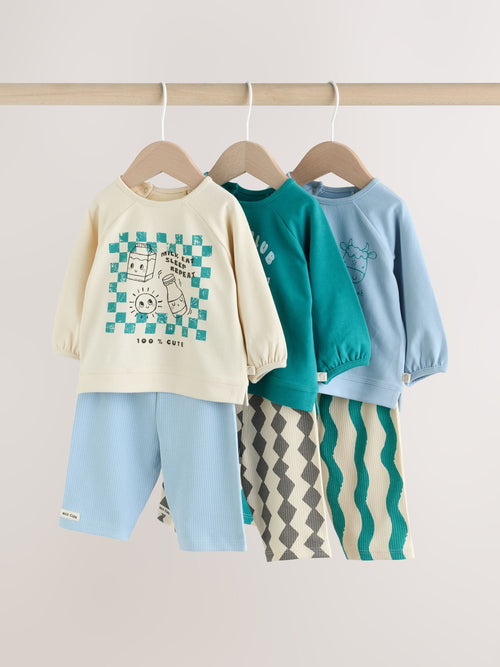 Blue/Green Milk Club Baby Top & Leggings 6 Piece Set (0mths-3yrs)