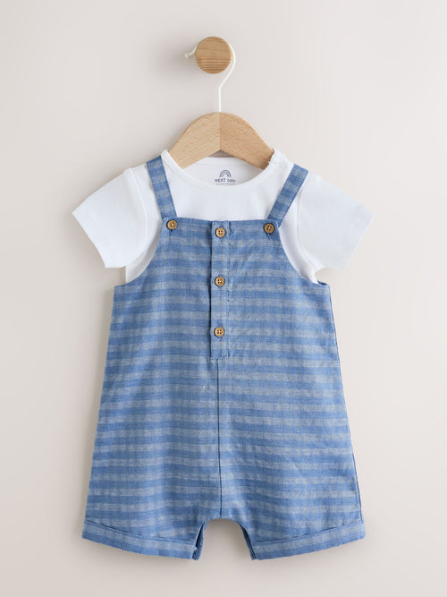 Blue Check Woven Dungaree and Bodysuit Set (0mths-2yrs)