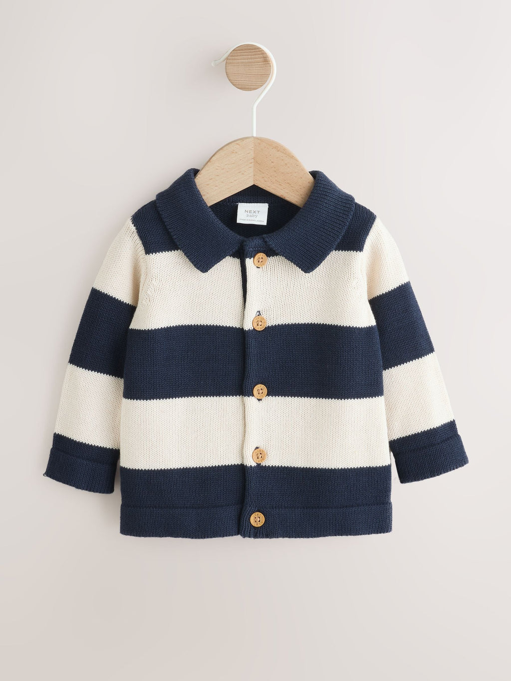Navy Blue Baby Knitted Striped Cardigan With Collar (0mths-2yrs)