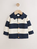 Navy Blue Baby Knitted Striped Cardigan With Collar (0mths-2yrs)