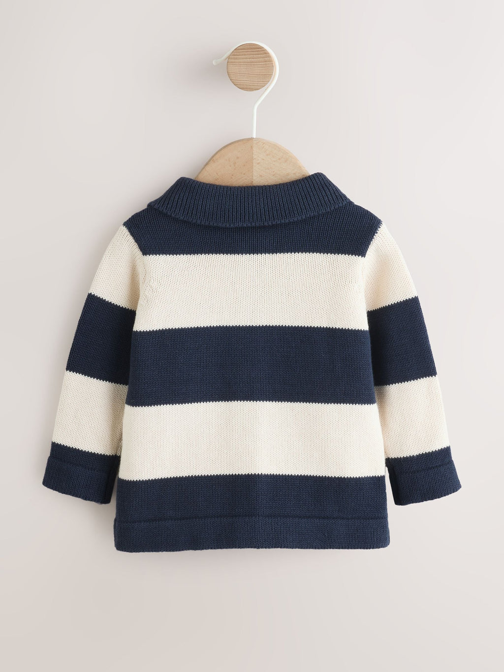 Navy Blue Baby Knitted Striped Cardigan With Collar (0mths-2yrs)
