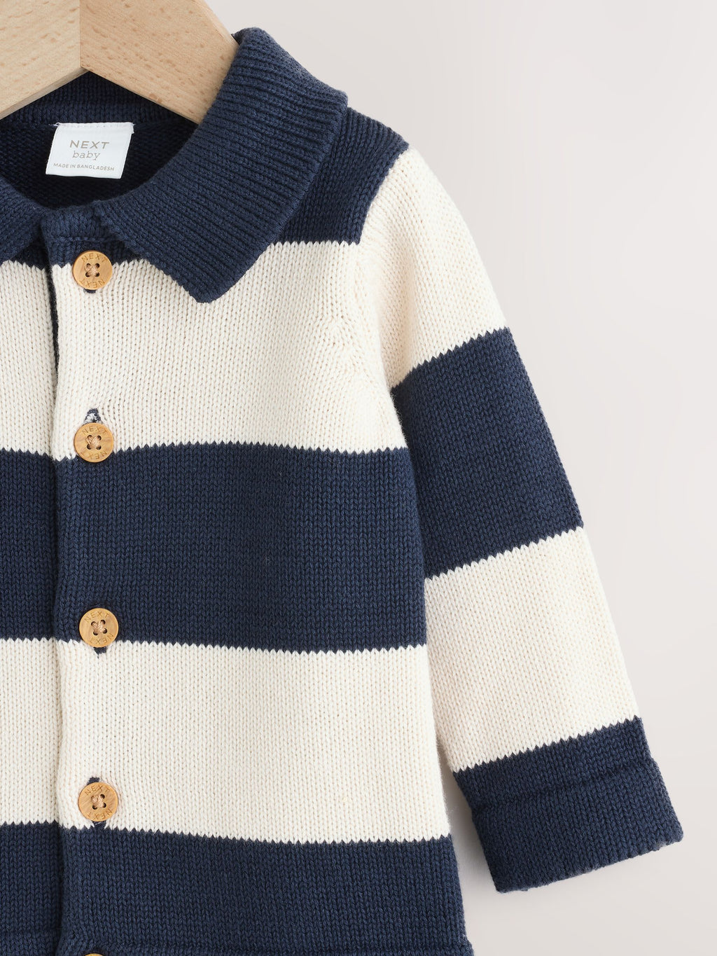 Navy Blue Baby Knitted Striped Cardigan With Collar (0mths-2yrs)