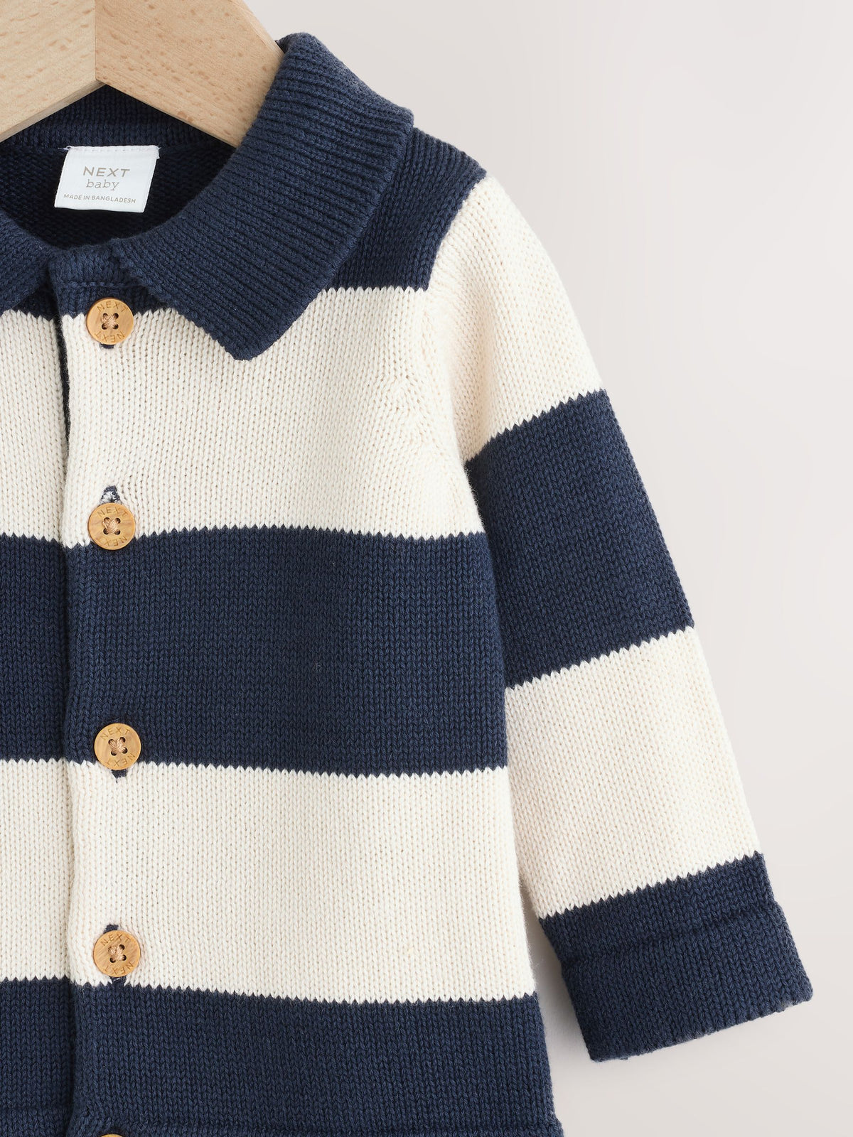 Navy Blue Baby Knitted Striped Cardigan With Collar (0mths-2yrs)