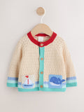 Natural Crochet Embroidered Knitted Nautical Baby Cardigan (0mths-2yrs)