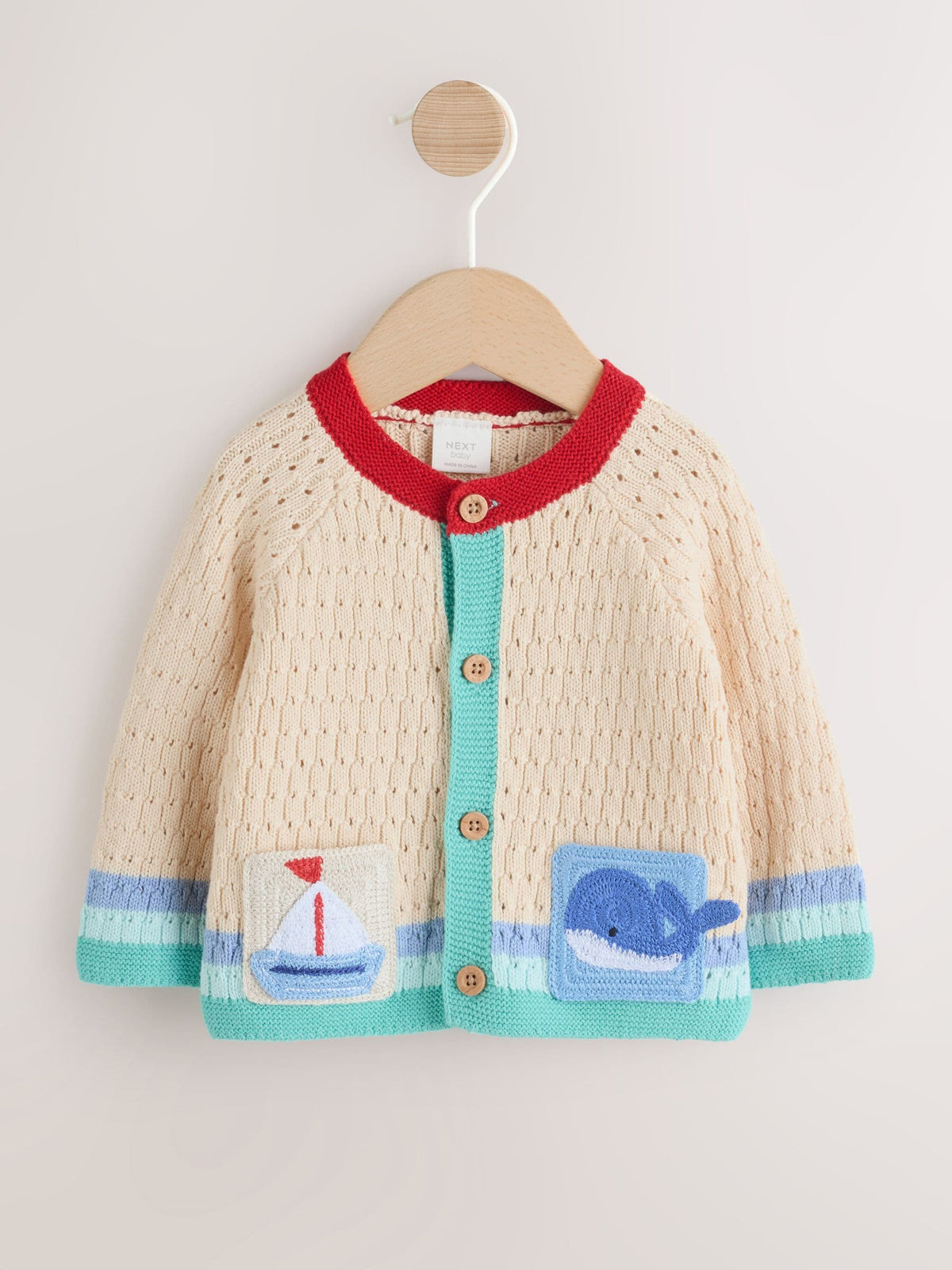 Natural Crochet Embroidered Knitted Nautical Baby Cardigan (0mths-2yrs)