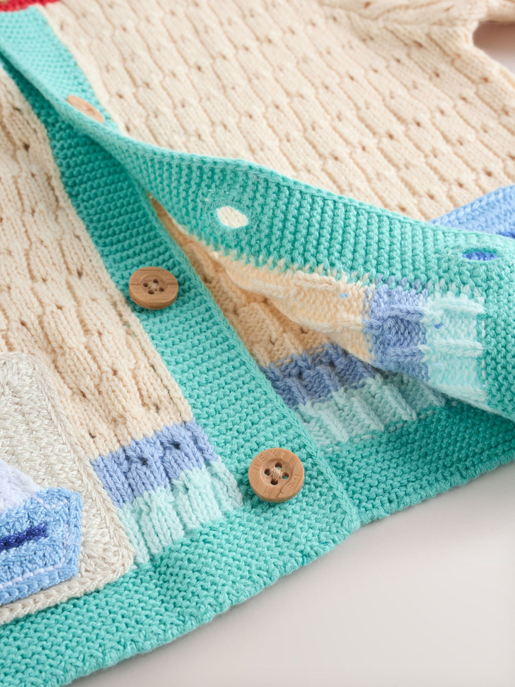 Natural Crochet Embroidered Knitted Nautical Baby Cardigan (0mths-2yrs)