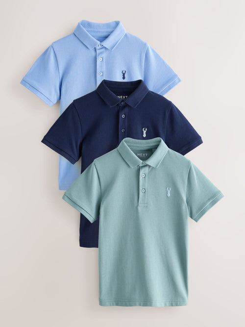 Light Blue/Navy/Mineral Short Sleeve Polo Shirts 3 Pack (3-16yrs)