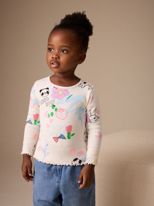 Ecru White Rib Long Sleeve T-Shirt (3mths-7yrs)