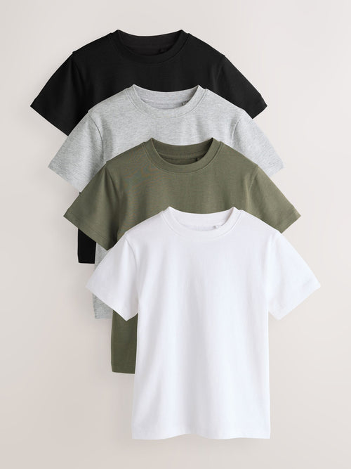 Black/White/Grey/Khaki Short Sleeves T-Shirts 4 Pack (3-16yrs)