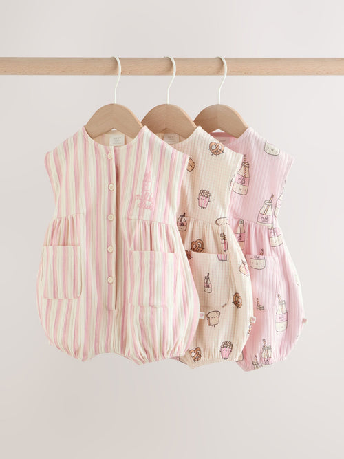 Pink Milk Club Button Through Baby Rompers 3 Pack