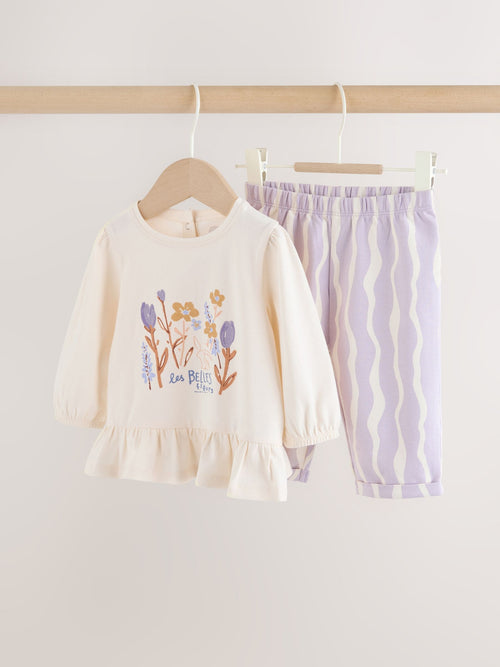 Purple Flower Baby T-Shirts And Trousers 2 Piece Set (0mths-2yrs)