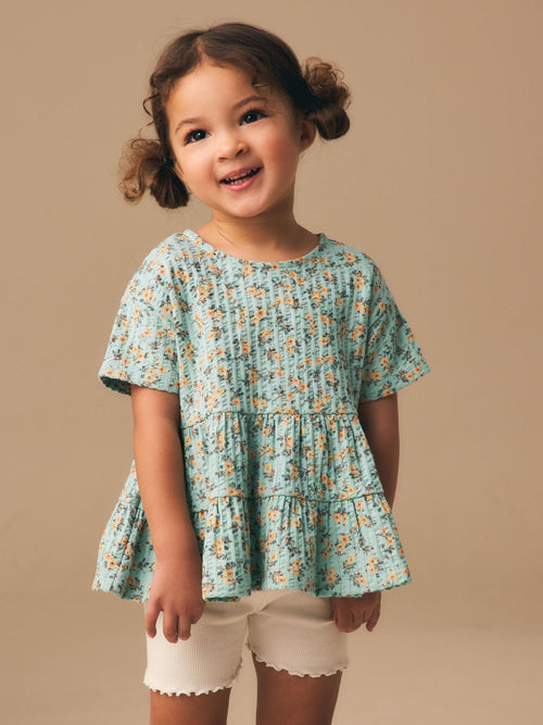 Blue Ditsy Floral Short Sleeve Blouse Shorts Set (3mths-7yrs)