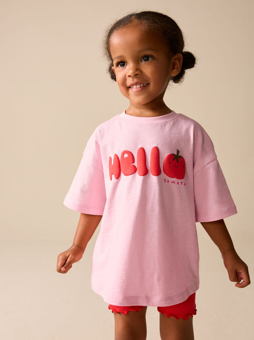 Pink Tomato Character Short Sleeve T-Shirt and Cycle Shorts Set (3mths-7yrs)