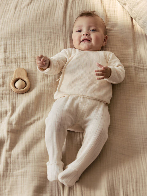 Ecru Pointelle Bodysuit Leggings And Cardigan Baby Set 3 Piece (0-9mths)