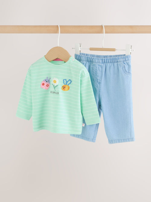 Green Long Sleeve Tops and Trousers Baby 2 Piece Set (0mths-2yrs)
