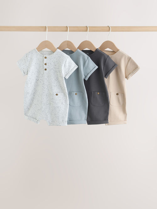 Grey Grandad Button Neck Baby Rompers 4 Pack