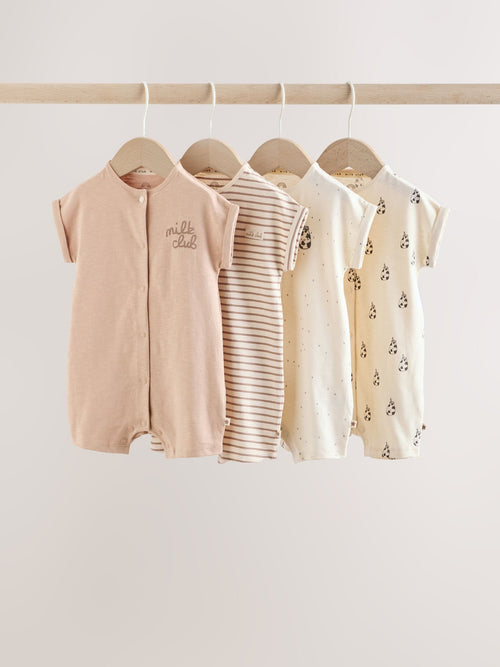 Neutral "Milk Club" Embroidered Baby Jersey Rompers 4 Pack