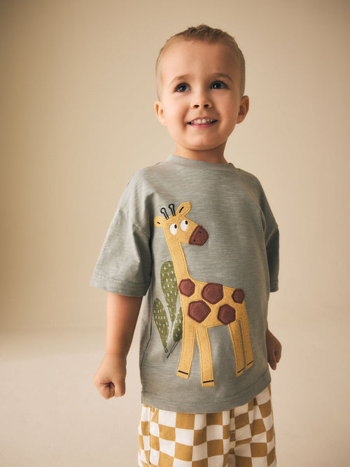 Green Giraffe Short Sleeve Appliqué T-Shirt (3mths-7yrs)