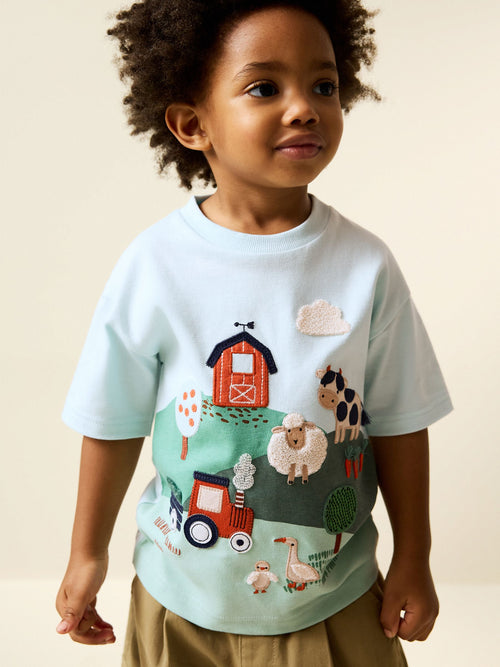 Green/Blue Farm Short Sleeve Appliqué T-Shirt (3mths-7yrs)