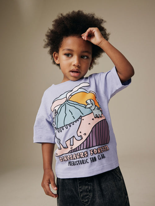 Purple Dinosaur Short Sleeve Graphic T-Shirt (3mths-7yrs)