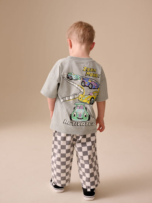 Grey Race Car Short Sleeve Back Print T-Shirt (3mths-7yrs)
