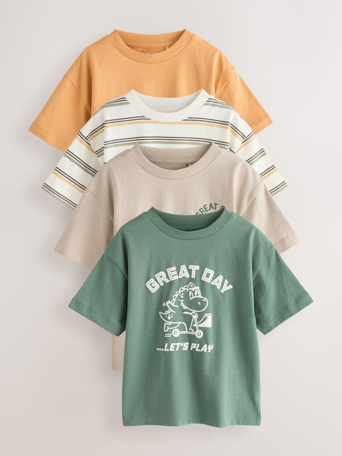 Orange/Green Dinosaur Short Sleeve Graphic T-Shirts 4 Pack (3mths-7yrs)