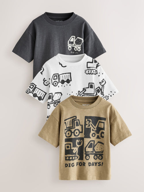 Black Digger Short Sleeve Graphic T-Shirts 3 Pack (3mths-7yrs)