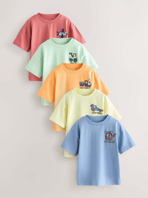 Blue/Green/Red/Orange/Yellow Cars Small Short Sleeve Graphic T-Shirts 5 Pack (3mths-7yrs)