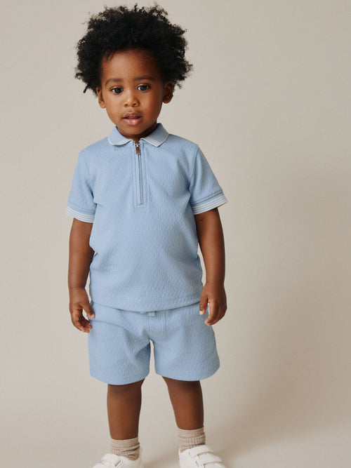 Blue Zip Neck Short Sleeve Polo Shirt And Shorts Set (3mths-7yrs)