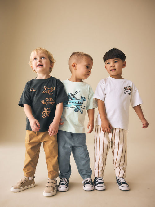 Blue/Black/White Vehicles Short Sleeve T-Shirts & Joggers Set 3 Pack (3mths-7yrs)