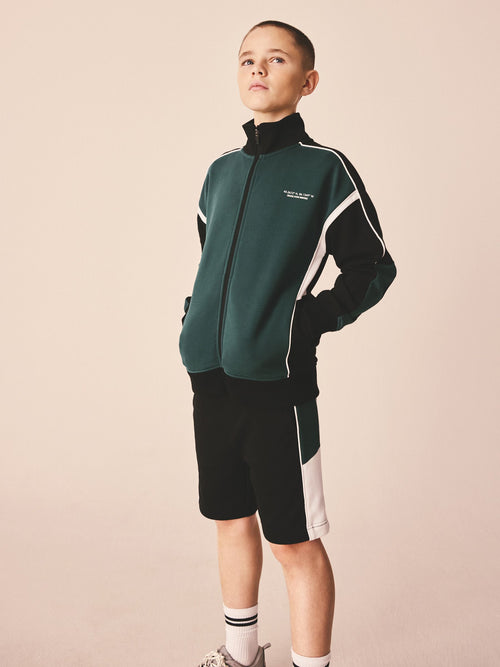 Green/Black Panelled Sports Zip Up Jacket (3-16yrs)