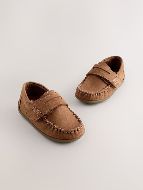 Tan Brown Touch Fastening Leather Penny Loafers