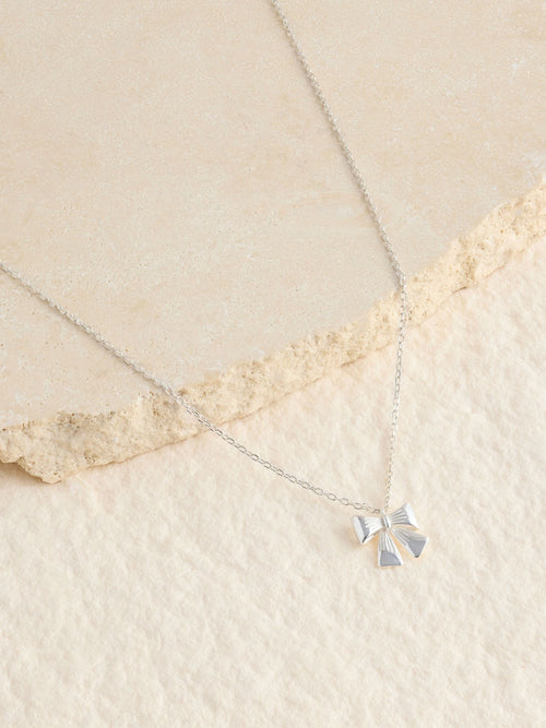 Silver Tone Sterling Bow Charm Necklace