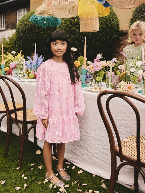 Pink Long Sleeve Sequin Mesh Occasion Dress (3-16yrs)