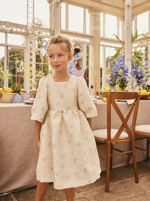 Ecru White Floral Texture Occasion Dress (3-16yrs)