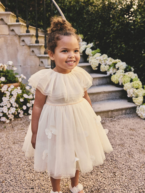 White Ruffle Collar Mesh Dress (3mths-7yrs)