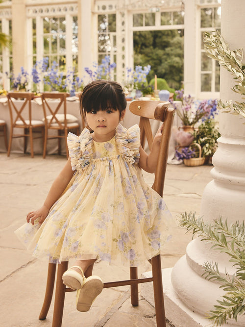 Yellow Ruffle Shoulder Mesh Dress (3mths-7yrs)