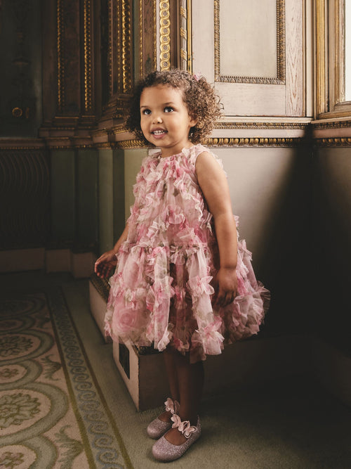 Pink Floral Sleeveless Mesh Dress (3mths-7yrs)