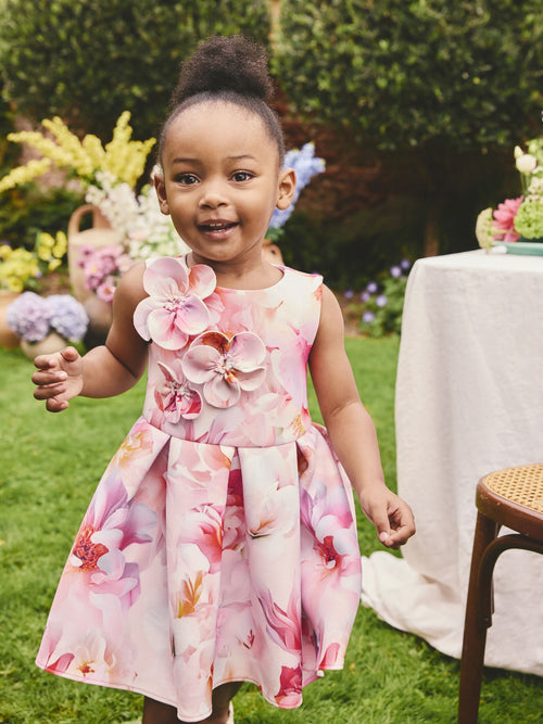 Pink Floral Scuba Occasion Dress (3mths-7yrs)