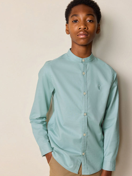 Mineral Green Long Sleeve Grandad Collar Oxford Shirt (3-16yrs)