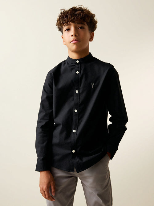 Black Long Sleeve Grandad Collar Oxford Shirt (3-16yrs)